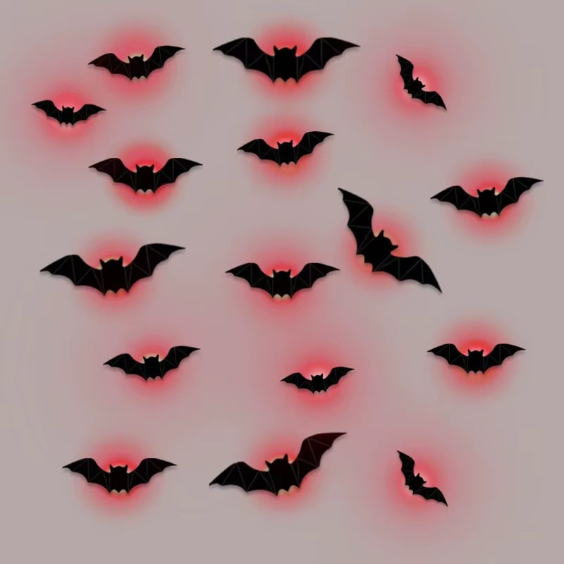 New 16Pcs Halloween LED Bats Light Wall Stickers 3D Luminous Bats Halloween Glowing Wall Sticker for DIY Home Party Decoration