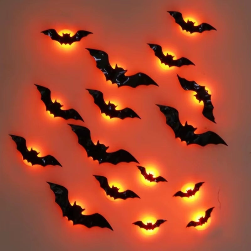 New 16Pcs Halloween LED Bats Light Wall Stickers 3D Luminous Bats Halloween Glowing Wall Sticker for DIY Home Party Decoration