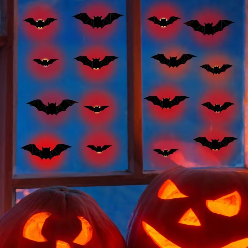 New 16Pcs Halloween LED Bats Light Wall Stickers 3D Luminous Bats Halloween Glowing Wall Sticker for DIY Home Party Decoration