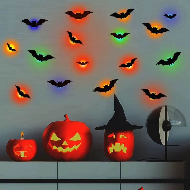 New 16Pcs Halloween LED Bats Light Wall Stickers 3D Luminous Bats Halloween Glowing Wall Sticker for DIY Home Party Decoration
