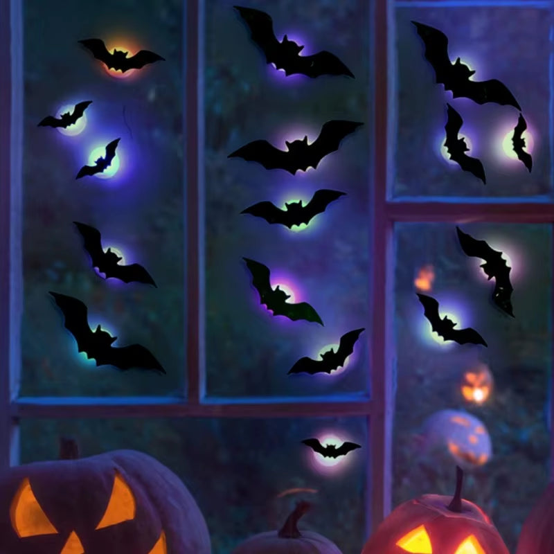 New 16Pcs Halloween LED Bats Light Wall Stickers 3D Luminous Bats Halloween Glowing Wall Sticker for DIY Home Party Decoration