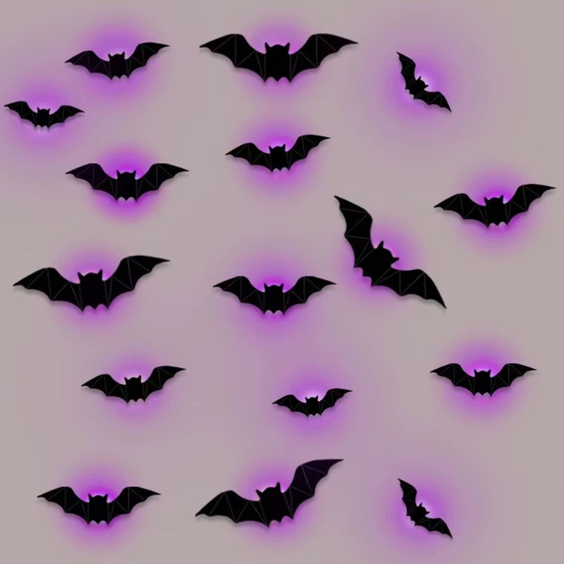 New 16Pcs Halloween LED Bats Light Wall Stickers 3D Luminous Bats Halloween Glowing Wall Sticker for DIY Home Party Decoration