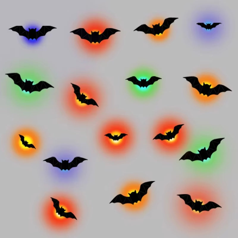 New 16Pcs Halloween LED Bats Light Wall Stickers 3D Luminous Bats Halloween Glowing Wall Sticker for DIY Home Party Decoration